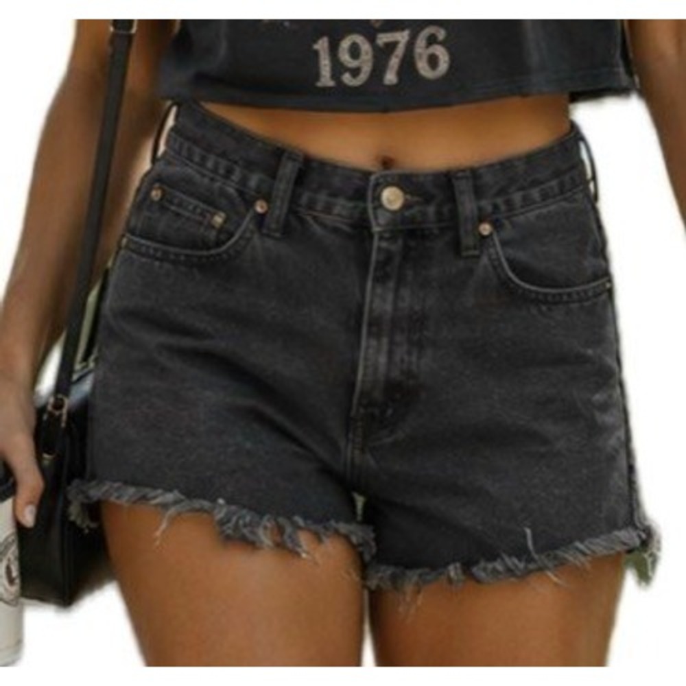 MODA International Black Distressed High Rise Cut Off Jeans Shorts. Women's 8